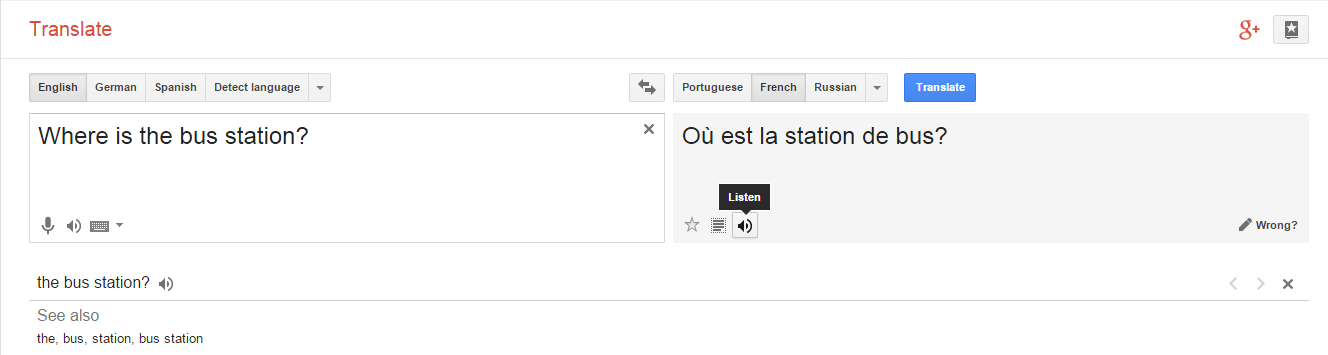 Google Translate with speech and listen function