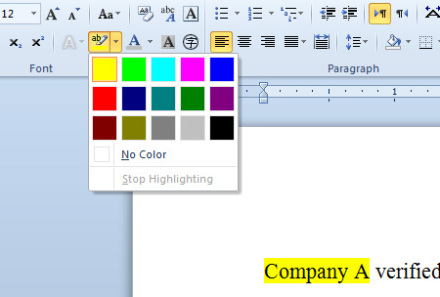 Highlighting text in Microsoft Word